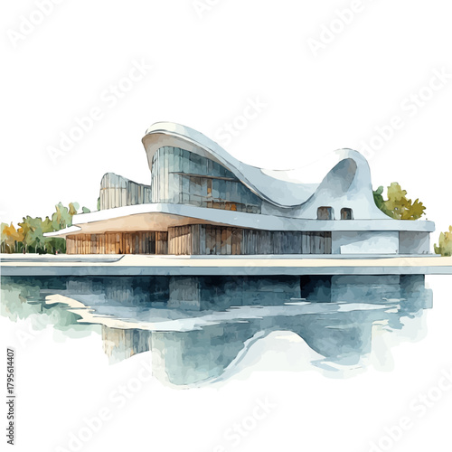 Guangzhou Opera House, watercolor painting vector, isolated on a white background.