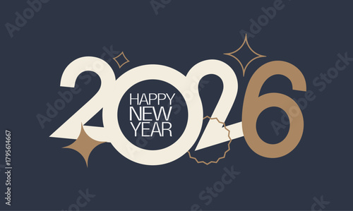 Sophisticated holiday message featuring sleek visuals and elegant color scheme, Refined festive greeting highlighted by contemporary layout with white and gold numerals and navy backdrop