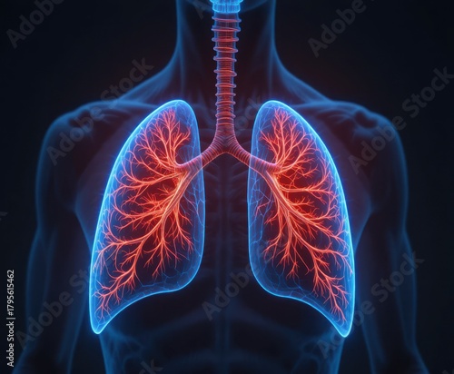 Medical Illustration of Human Lungs Anatomy, Science, Healthcare Environment, Detailed View