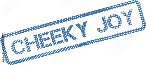 Blue textured stamp illustration conveying a playful feeling of cheeky joy on a solid field