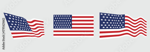Flag USA set isolated icon. America holidays. 4 july banner in flat style. Veteran day and Memorial day vector illustration