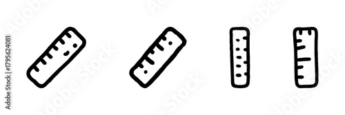 Ruler Line Icon Set In Doodle Style. Measurement, Precision, And Educational Tools Outline Sketch Collection. Hand Drawn Isolated Vector Illustration