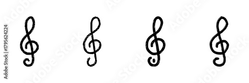 Treble Clef Music Symbol Line Icon Set In Doodle Style. Musical Notation And Sheet Music Representation Outline Sketch Collection. Hand Drawn Isolated Vector Illustration