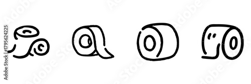Toilet Paper Roll Line Icon Set In Doodle Style. Hygiene, Sanitation, And Bathroom Essentials Outline Sketch Collection. Hand Drawn Isolated Vector Illustration