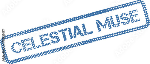 A vibrant blue celestial muse stamp effect label for creative artistic inspiration branding