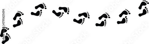 Step footprints paths and shoe tread prints vector illustration isolated on transparent background with walking trails.