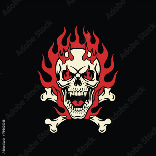 Fiery Skull and Crossbones Graphic Illustration