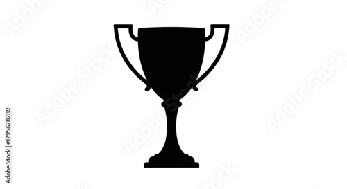 Silhouette of a classic trophy with handles and a pedestal base in solid black on a white background