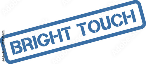 Modern blue Bright Touch solid stamp symbol on white signifies quality innovation and refined details