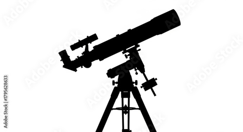 Silhouette of a telescope on a tripod used for astronomical observation and stargazing in the dark sky
