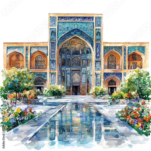 Golestan Palace, watercolor painting vector, isolated on a white background.
