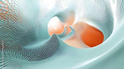 Fototapeta Naklejka Na Ścianę i Meble -  Abstract blue and orange 3d mesh tunnel background with curved and dynamic structure