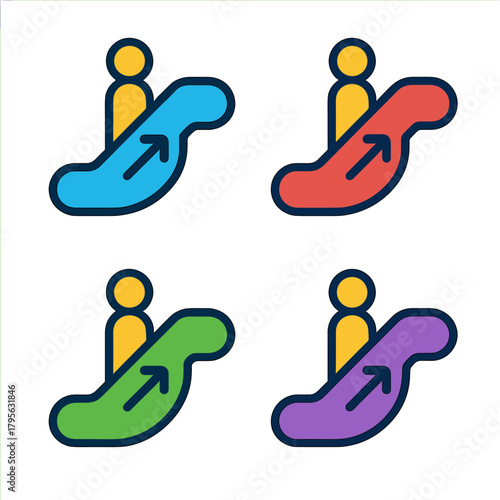 Colorful escalator icons: modern design in four variants