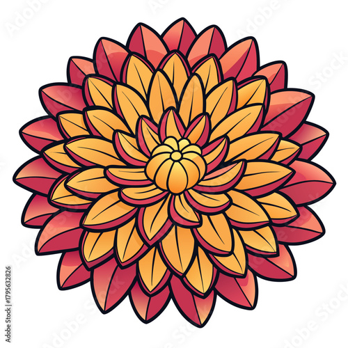 Download beautiful orange and red dahlia flower vector illustration for graphic design needs