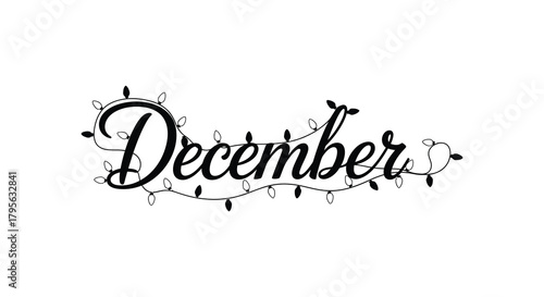 Elegant december text with festive christmas lights and decorative elements for winter holidays