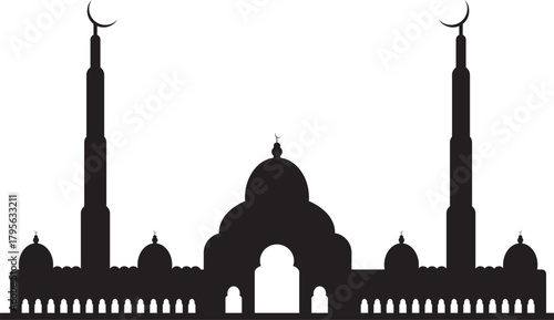 Black and White Mosque Vector Islamic Architecture Silhouette Illustration