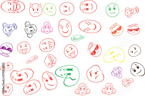 Colorful and whimsical cartoon emoji pattern on white background ideal for playful designs