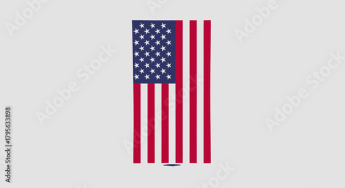 Vertical American flag banner standing upright on a light grey background, showcasing the stars and stripes.