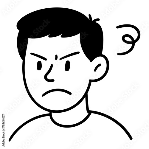 Angry young man with clenched jaw and annoyed expression in doodle  style