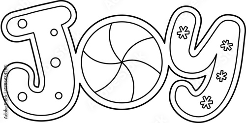 Christmas "JOY" cookie text outline and template.
Gingerbread "JOY" text Children's coloring pages.
The word joy and candy.
Transparent background. SVG.