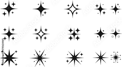 sparkle, star, twinkle, shine, glow, icon, silhouette, vector, black, magic, light, burst, shimmer, radiant, design