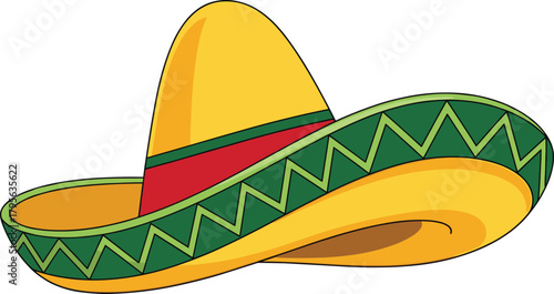Mexican sombrero vector illustration, traditional cultural hat design, colorful festive headwear artwork, cartoon style ethnic accessory for celebration and heritage themes
