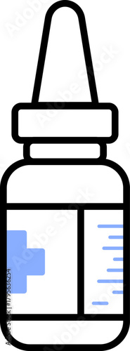 Nasal spray bottle icon in a flat outline style. A simple vector graphic for allergy, sinus, or cold and flu medication, isolated for pharmacy or healthcare design.