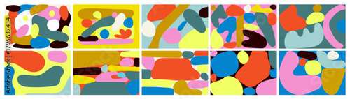 Set of abstract backgrounds with bold and colorful organic shapes