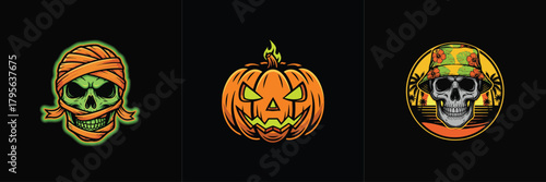 Spooky Halloween and Tropical Skull Illustrations