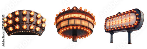 Vintage Marquee Signs with Glowing Bulbs isolated on a transparent background