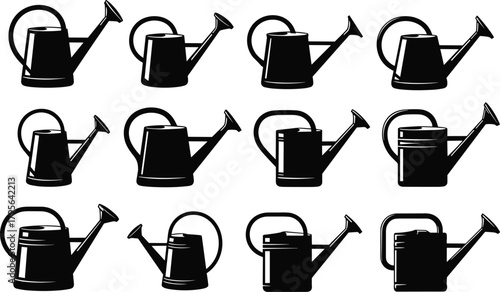watering, can, silhouette, icon, vector, black, garden, tool, spout, handle, nozzle, pour, equipment, outline, shape