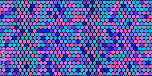 Purple disco party seamless pattern. Circle sequin mosaic texture background. Abstract shining colorful halftone wallpaper. Pop up comic glitter sparkles backdrop.