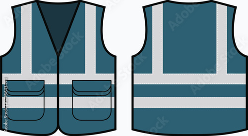 safety vest with reflective strips vector illustration icon set, high visibility personal protective equipment for construction worker and road safety concept, construction safety vest silhouette 
