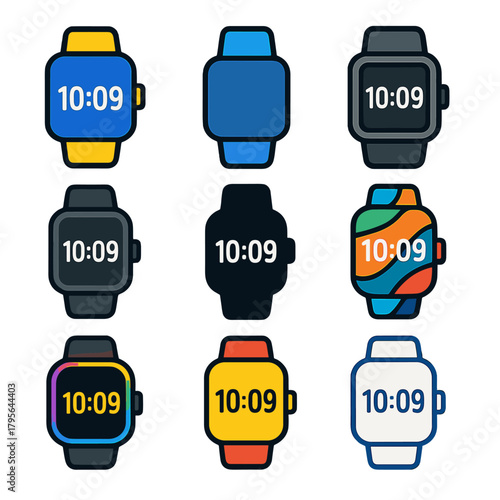 Vibrant smartwatch collection with bold designs and colorful backgrounds
