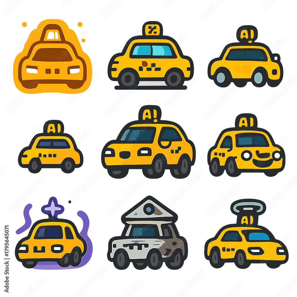 Fototapeta premium Vibrant yellow taxi icons on gradient background for modern design