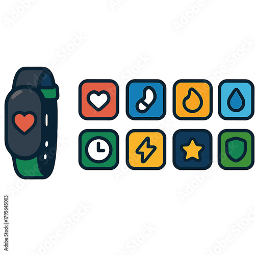 Smart fitness tracker with health and activity icons for modern lifestyle