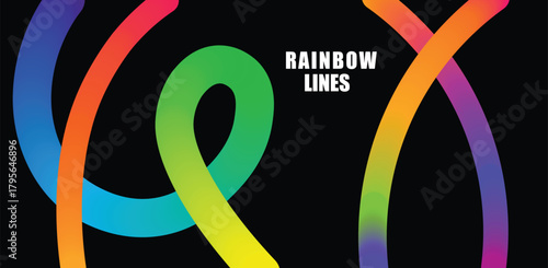 Abstract rainbow colored lines flowing and curving on a black background