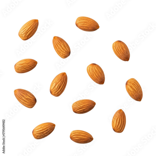 Wallpaper Mural Pristine, whole, raw, shelled almonds scattered on a seamless transparent surface, captured from a top-down, photorealistic studio flat lay view. Concept of wholesome nutrition and purity Torontodigital.ca