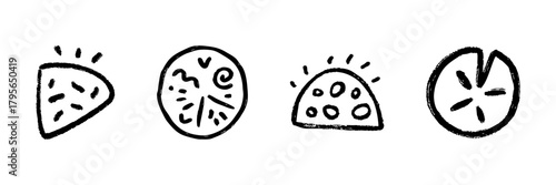 Pizza And Taco Line Icon Set In Doodle Style. Fast Food, Snack, And Culinary Symbols Outline Sketch Collection. Hand Drawn Isolated Vector Illustration