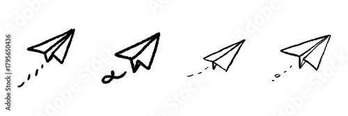 Paper Airplane Line Icon Set In Doodle Style. Communication, Creativity, And Freedom Outline Sketch Collection. Symbol Of Ideas And Innovation. Hand Drawn Isolated Vector Illustration
