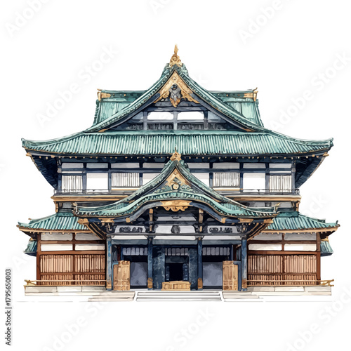 watercolor vector of Edo-tokyo Museum, isolated on a white background.