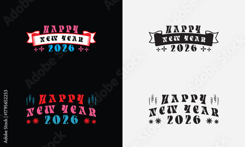 Happy New Year 2026 vector logo set. Trendy typography designs.