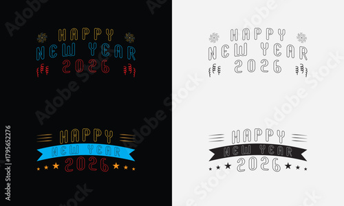 Happy New Year 2026 vector logo set. Trendy typography designs.