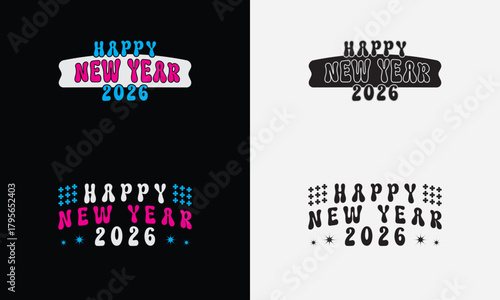Happy New Year 2026 vector logo set. Trendy typography designs.