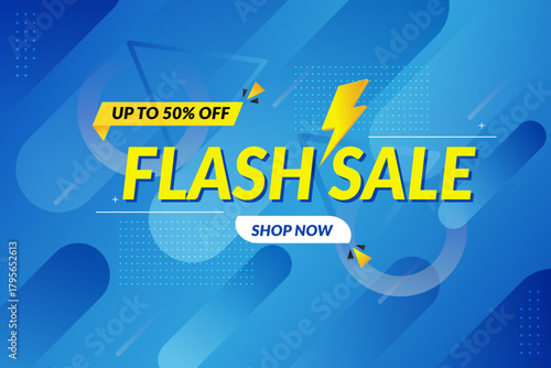 Modern flash sale banner with bold lightning graphic, discount urgency, retail promotion boost, shopper attraction, ecommerce marketing drive, special offer concept