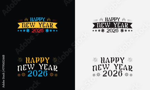 Happy New Year 2026 vector logo set. Trendy typography designs.