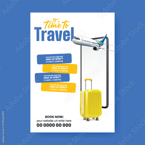 Creative Travelling Agency Business A4 Flyer and Vertical Poster Template Design Featuring Holiday Tour Promo, Flight Ticket Booking, Online Ticket Sales,  Travel Leaflet Brochure for Tourism poster
