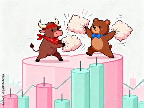 Bull and Bear Characters fighting in Market Trends
