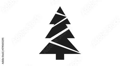 Abstract geometric pine tree silhouette with sharp angular branches on a white background
