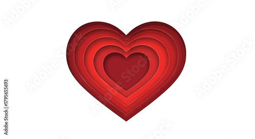 Layered red heart shape with depth and shadow effects on a white background